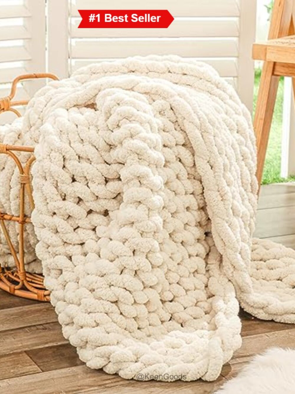 Chunky Knit Throw Blanket for Couch, Hand Knit Chenille, Decorative